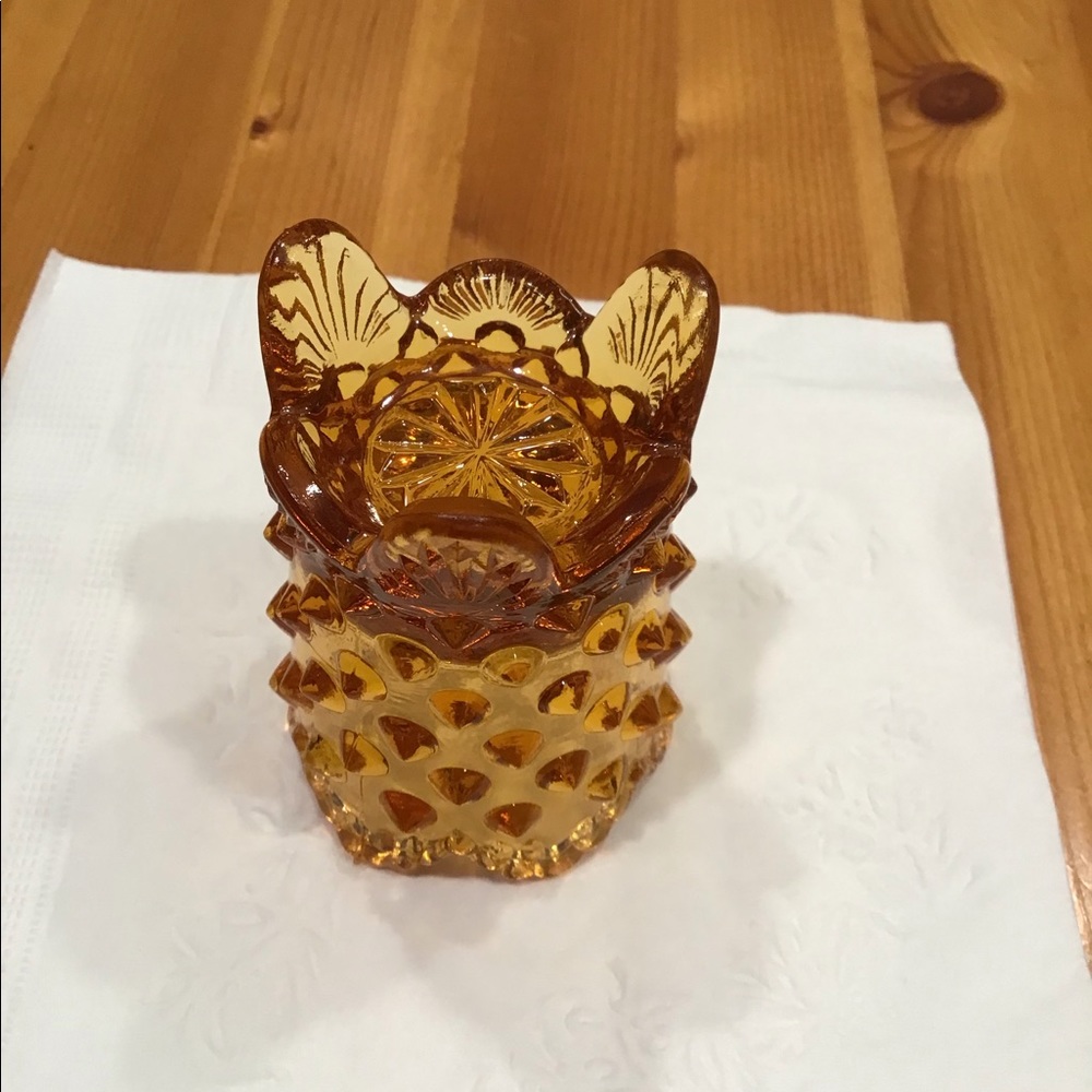 VINTAGE FENTON HOBNAIL AMBER GLASS TOOTHPICK HOLDER GLOWY - Picture 13 of 14